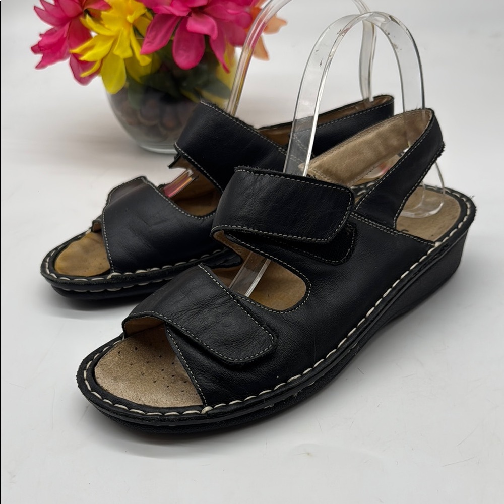 Joseph Stewart tBlack Comfort Sandals Adjustable Straps & Contoured Footbed Sz 7